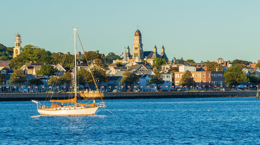 Stage Fort Park showing sailing and a coastal town