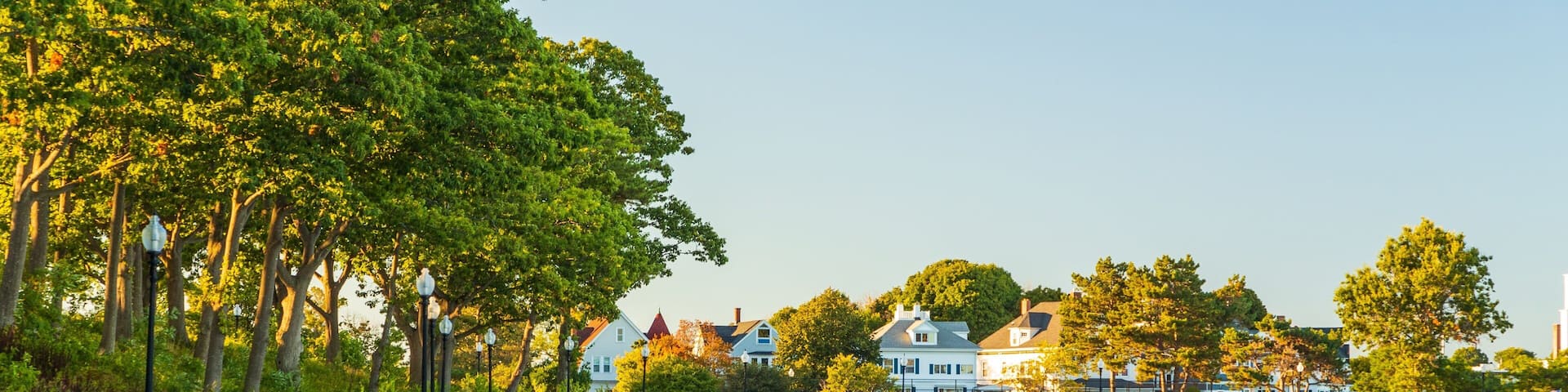Stage Fort Park showing a coastal town and a bay or harbor