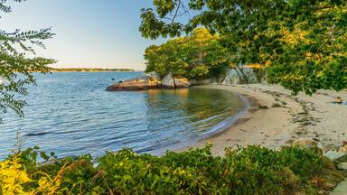 Half Moon Beach which includes a beach, general coastal views and a sunset