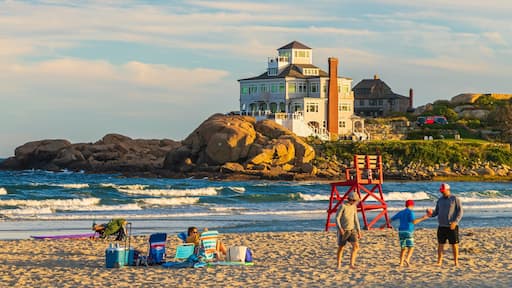 Good Harbor Beach featuring a sunset, a sandy beach and general coastal views