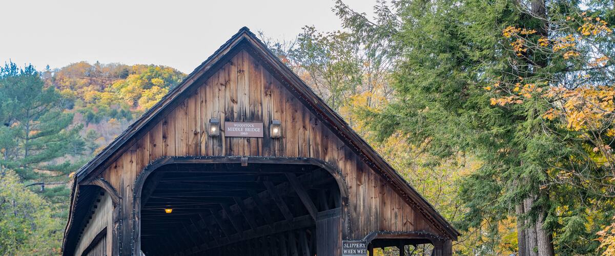 Middle Bridge a Wooden Covered Bridge in Woodstock, Vermont