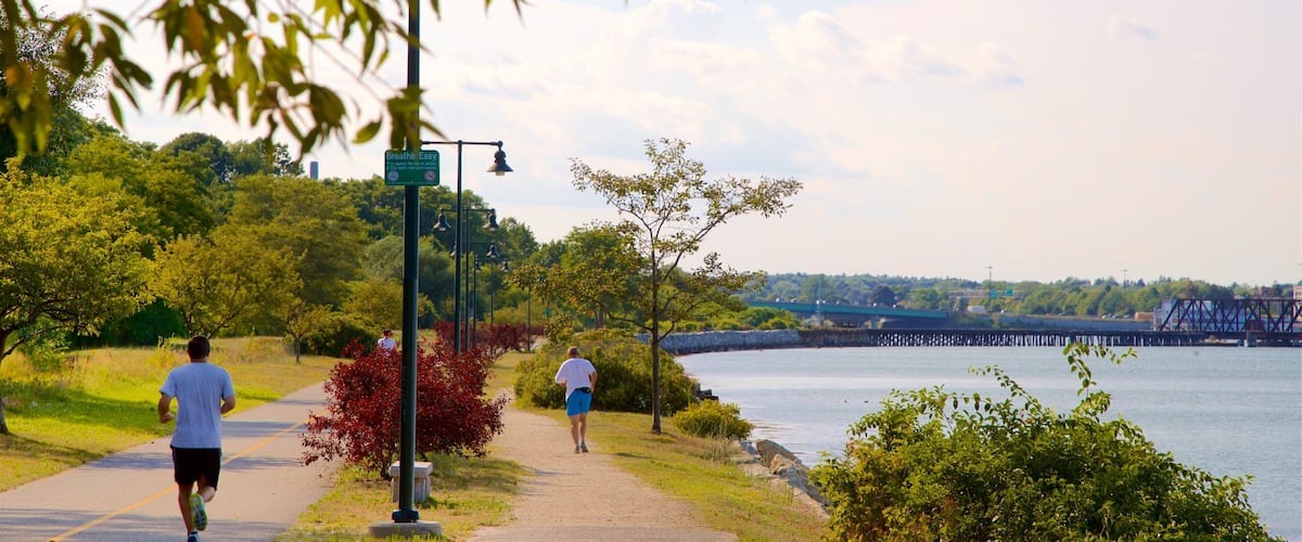 East Prom Trail featuring a garden, hiking or walking and a bay or harbor