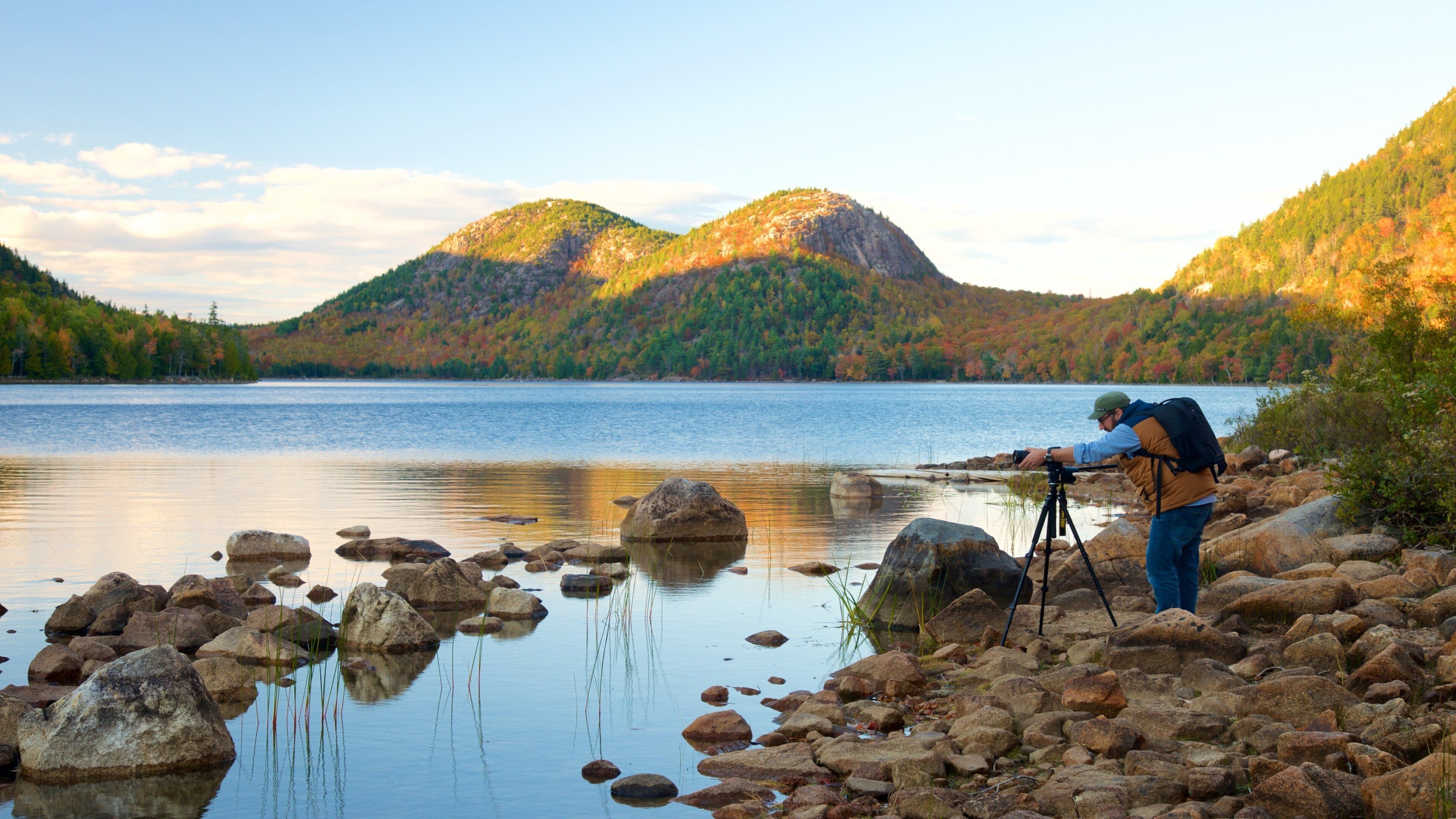 Bar Harbor montrant panoramas et mare aussi bien que homme