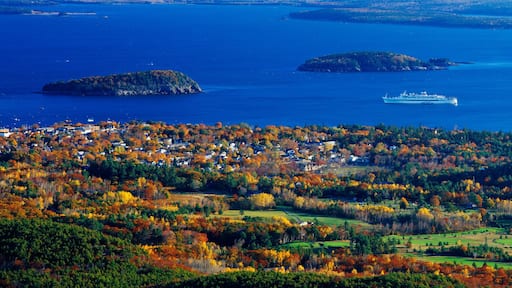 Cruise ship and Mount Desert Island, Acadia National Park, Maine