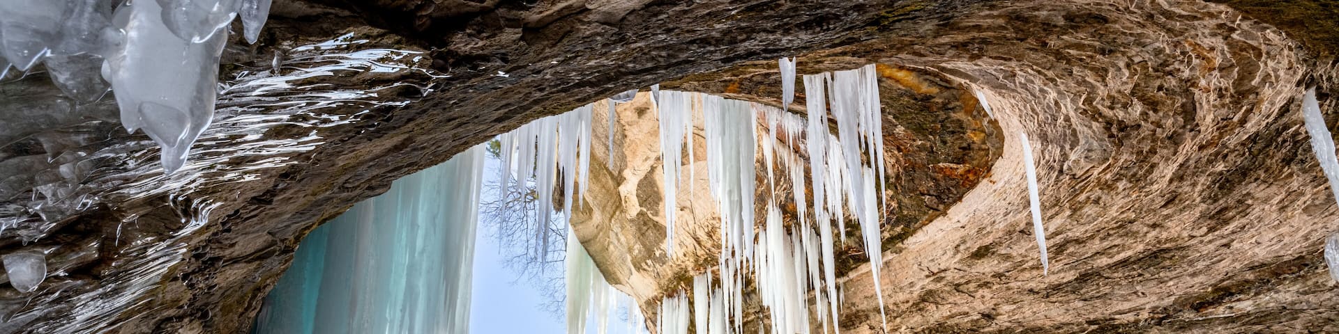 Lake Superior ice cave. These caves form during the extreme Upper Peninsula winters when water drips from the cliff edges.