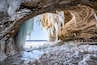 Lake Superior ice cave. These caves form during the extreme Upper Peninsula winters when water drips from the cliff edges.