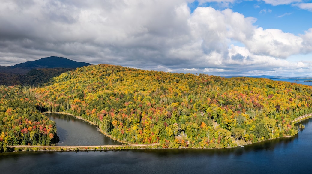 Fall Panorama at Moosehead Lake - Maine - Train tracks along the lakeshore