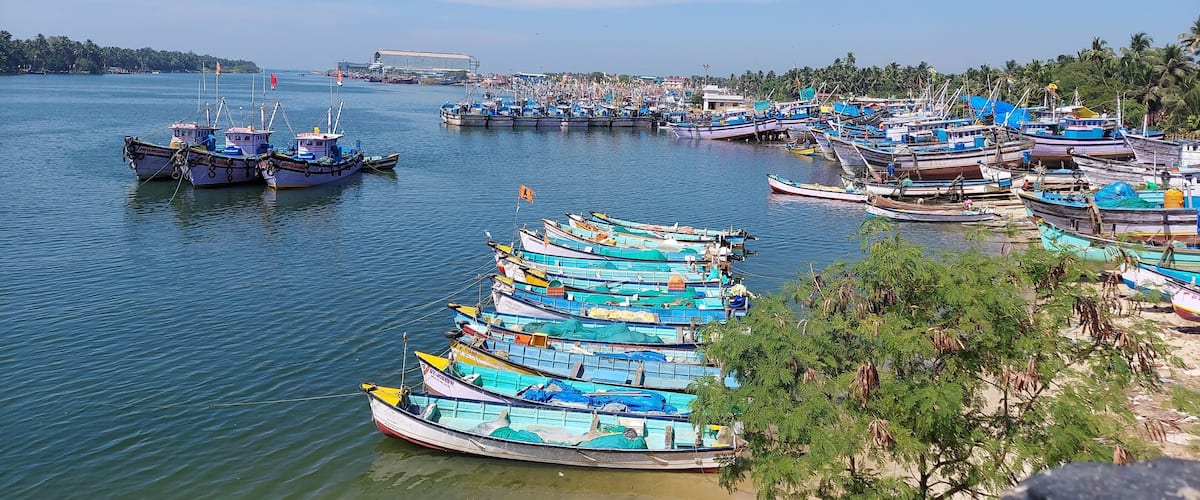 Boats at the Malpe fishing harbor at Malpe, Udupi, Karnataka, India