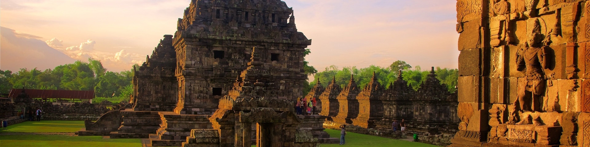 An ancient temple complex with intricate stone carvings and multiple structures.