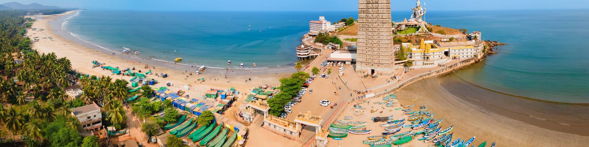 Murudeshwara Temple aerial panoramic view in India