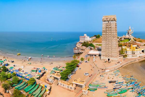 Murudeshwara Temple aerial panoramic view in India