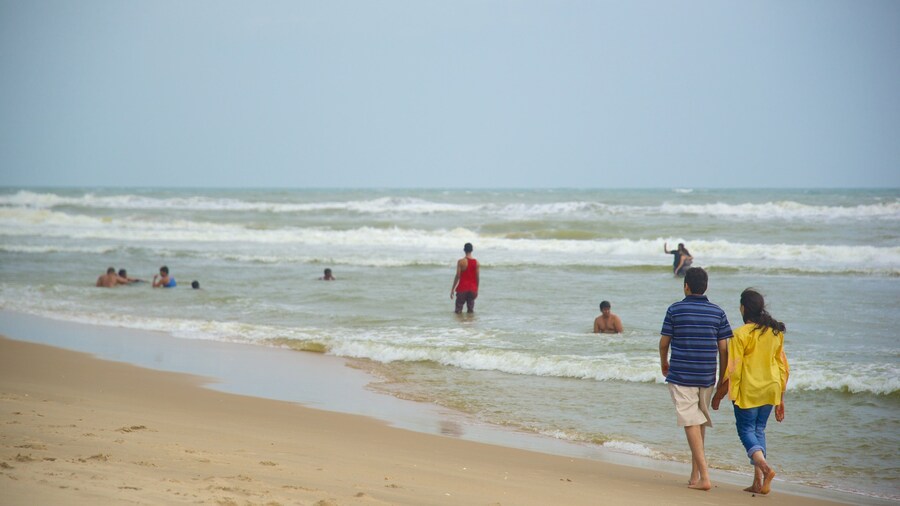 Pondicherry showing a sandy beach as well as a small group of people