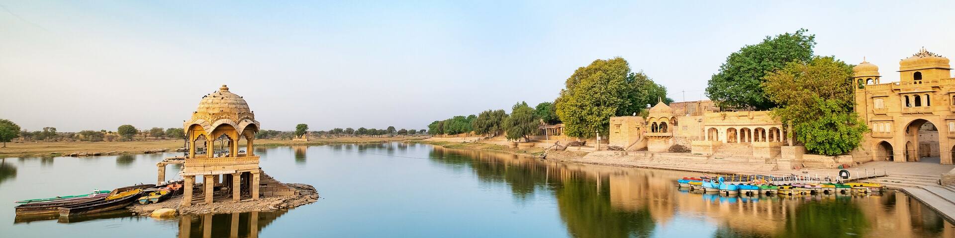 Gadisar lake in the morning at Jaisalmer, Rajasthan, India. An UNESCO World herritage.