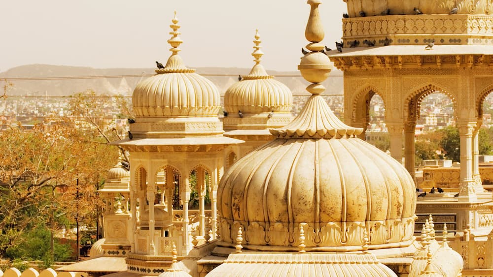 High angle view of domes of a palace, Royal Gaitor, Jaipur, Rajasthan, India