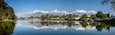 View at Annapurna mountain range and its reflection in Phewa lake in Pokhara, Nepal