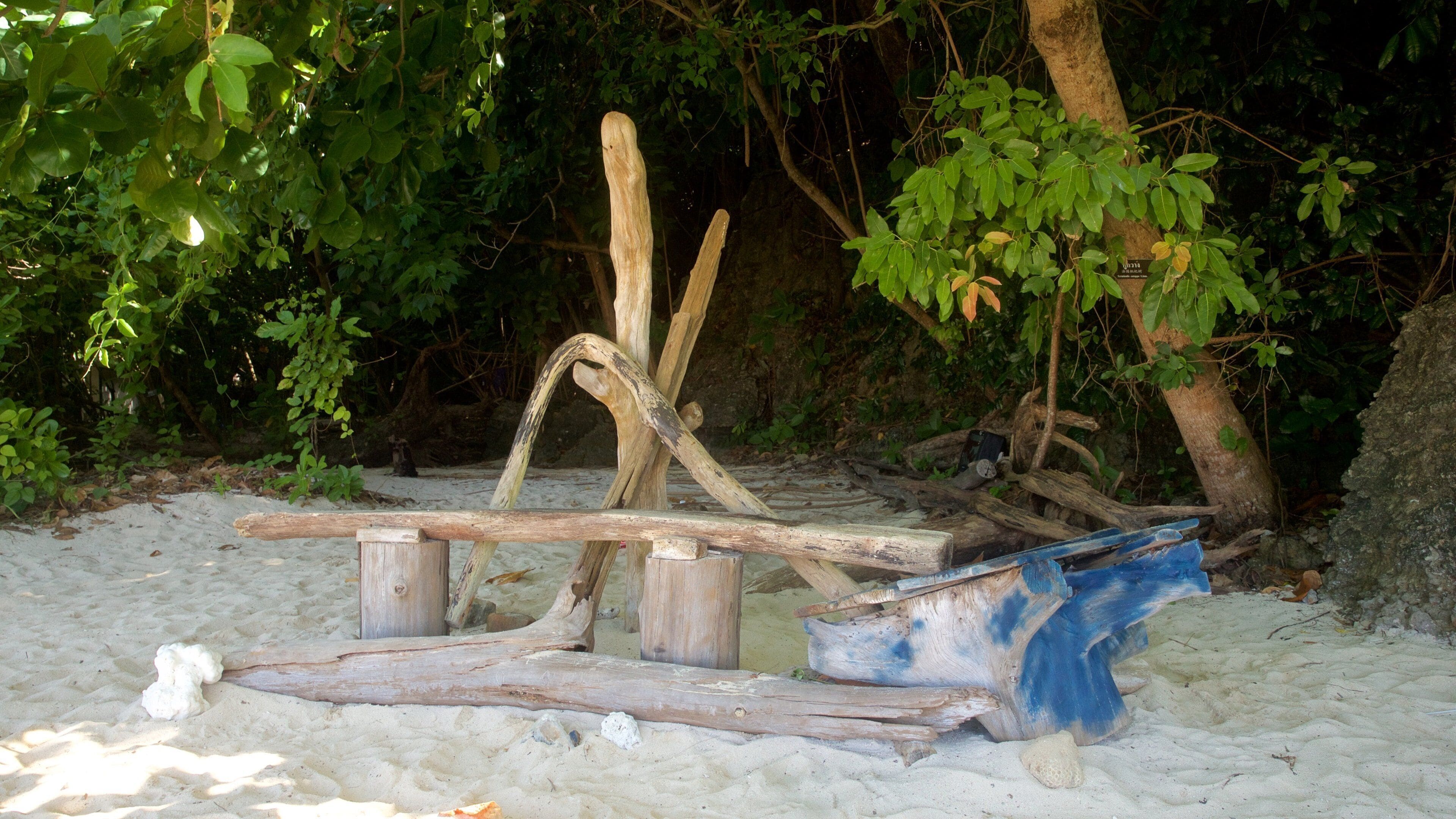 Bamboo Island showing a beach and general coastal views