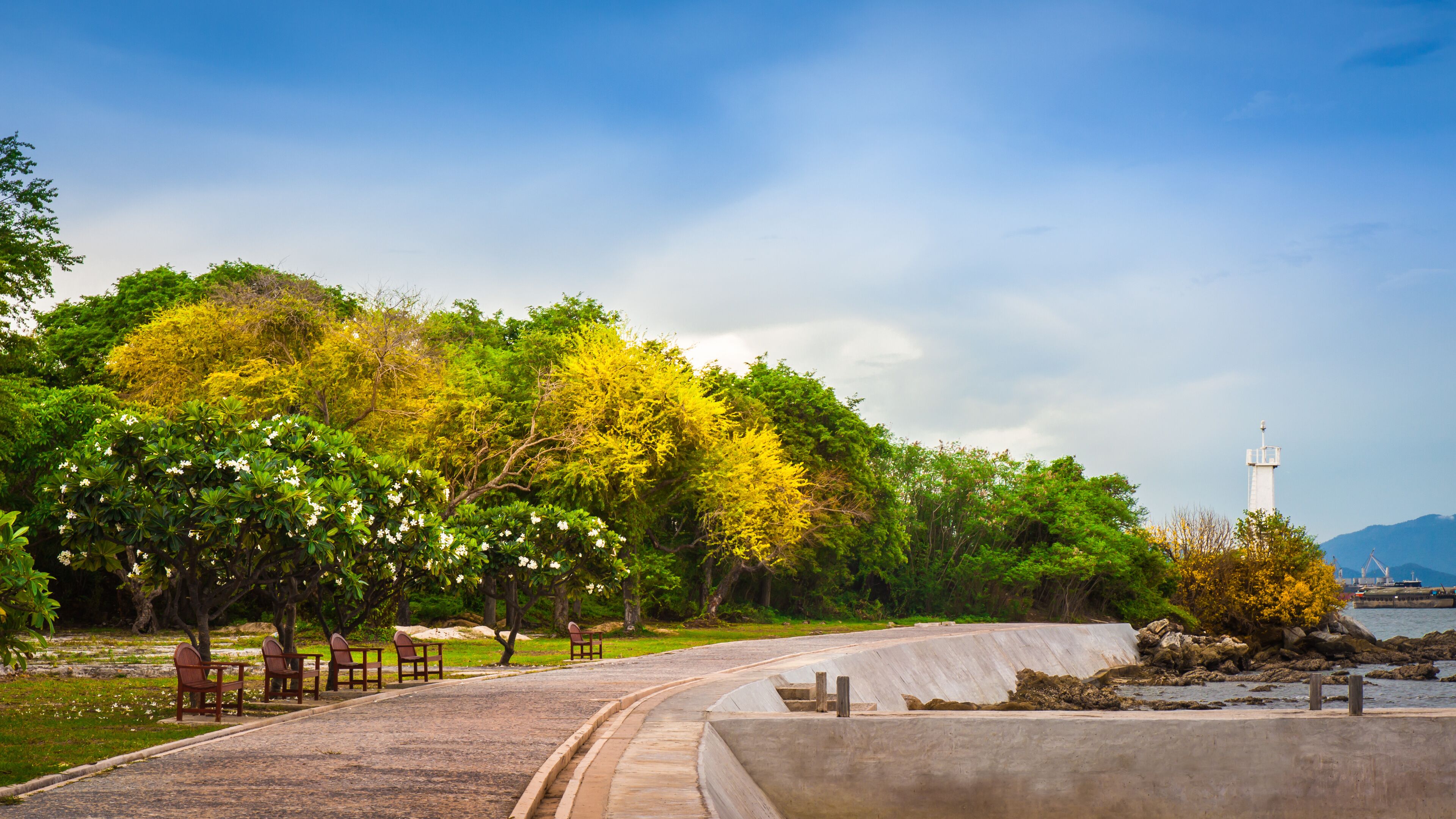 Beautiful ocean views overlooking the lighthouse and sea at Koh Si Chang. Chonburi, Thailand