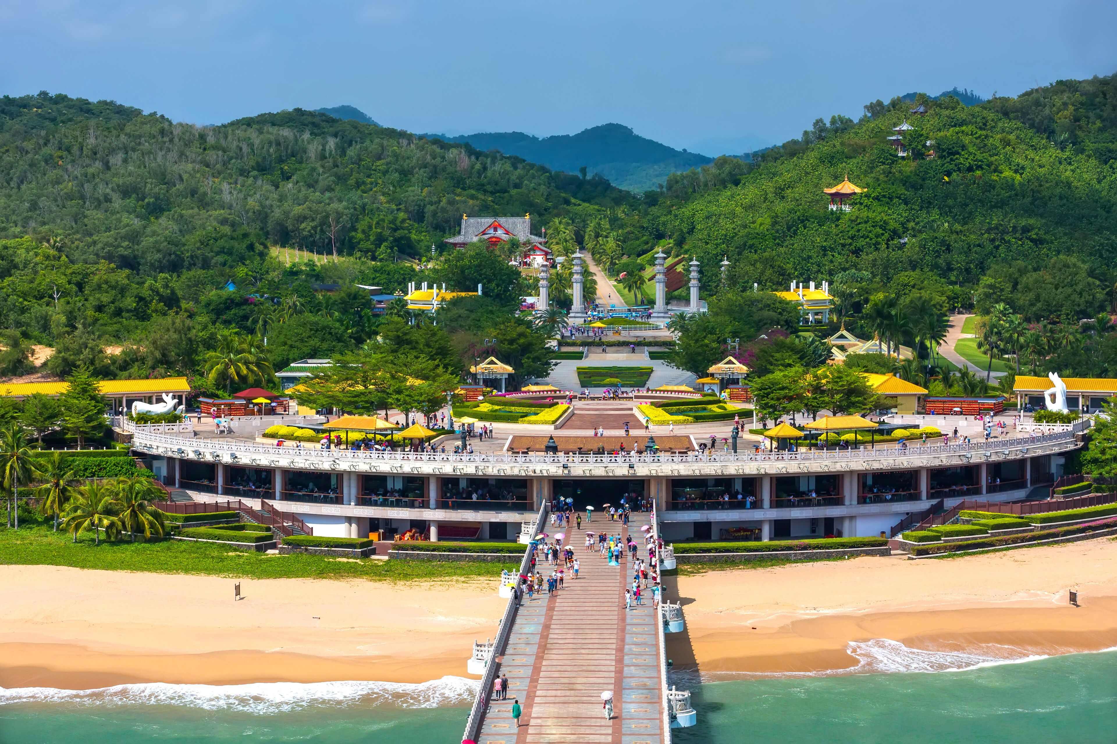 Nanshan Buddhist Cultural Park, Sanya, Hainan Island, China.  The bridge leads to a Buddha statue.
