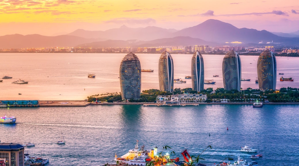 Aerial photography of Sanya island scenery and modern architecture