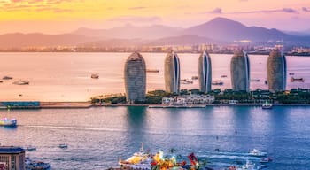 Aerial photography of Sanya island scenery and modern architecture