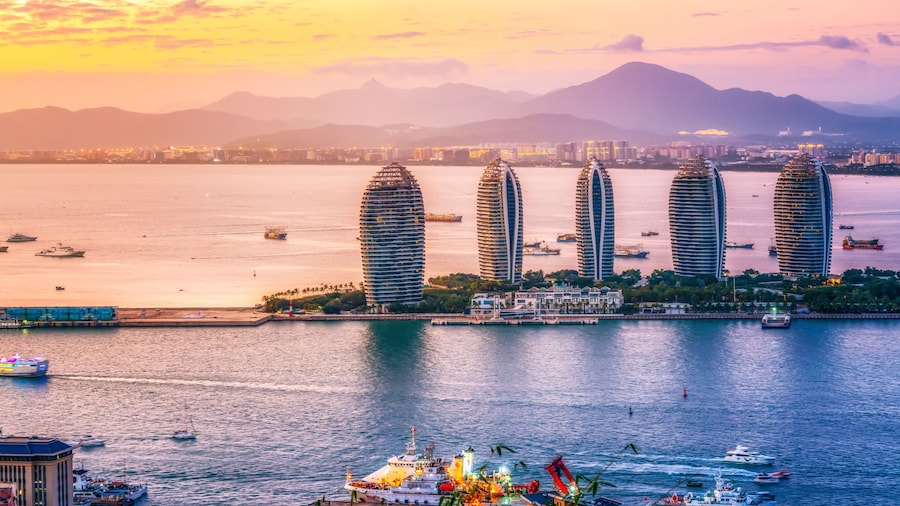 Aerial photography of Sanya island scenery and modern architecture