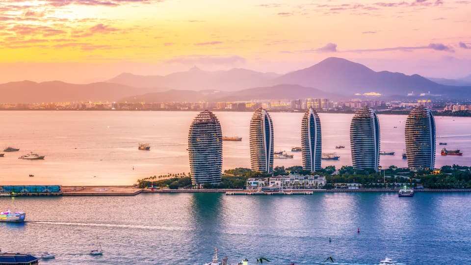 Aerial photography of Sanya island scenery and modern architecture