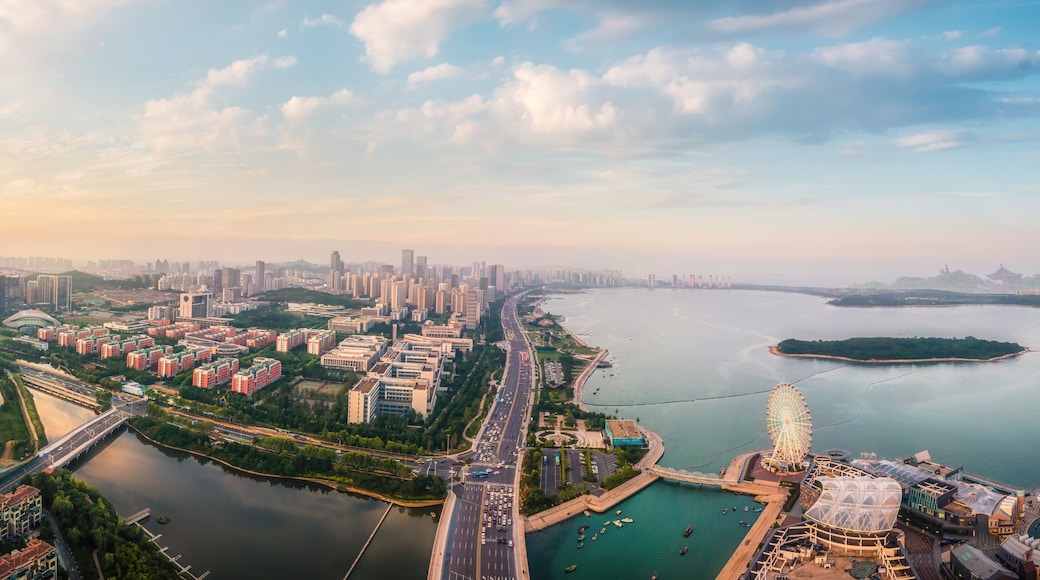 Aerial photography of Qingdao west coast city architecture landscape skyline