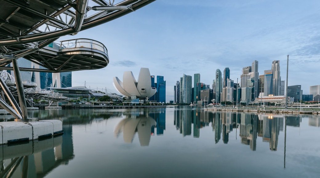 Helix Bridge featuring modern architecture, a city and a bay or harbor
