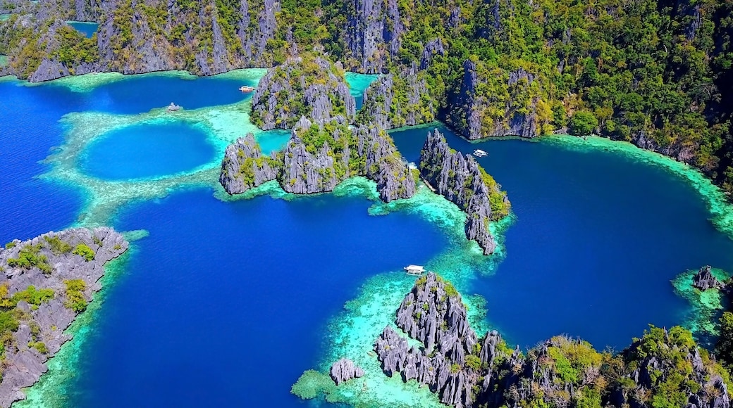 Overhead View of Deep Blue Coron Lagoons in Palawan, Philippines