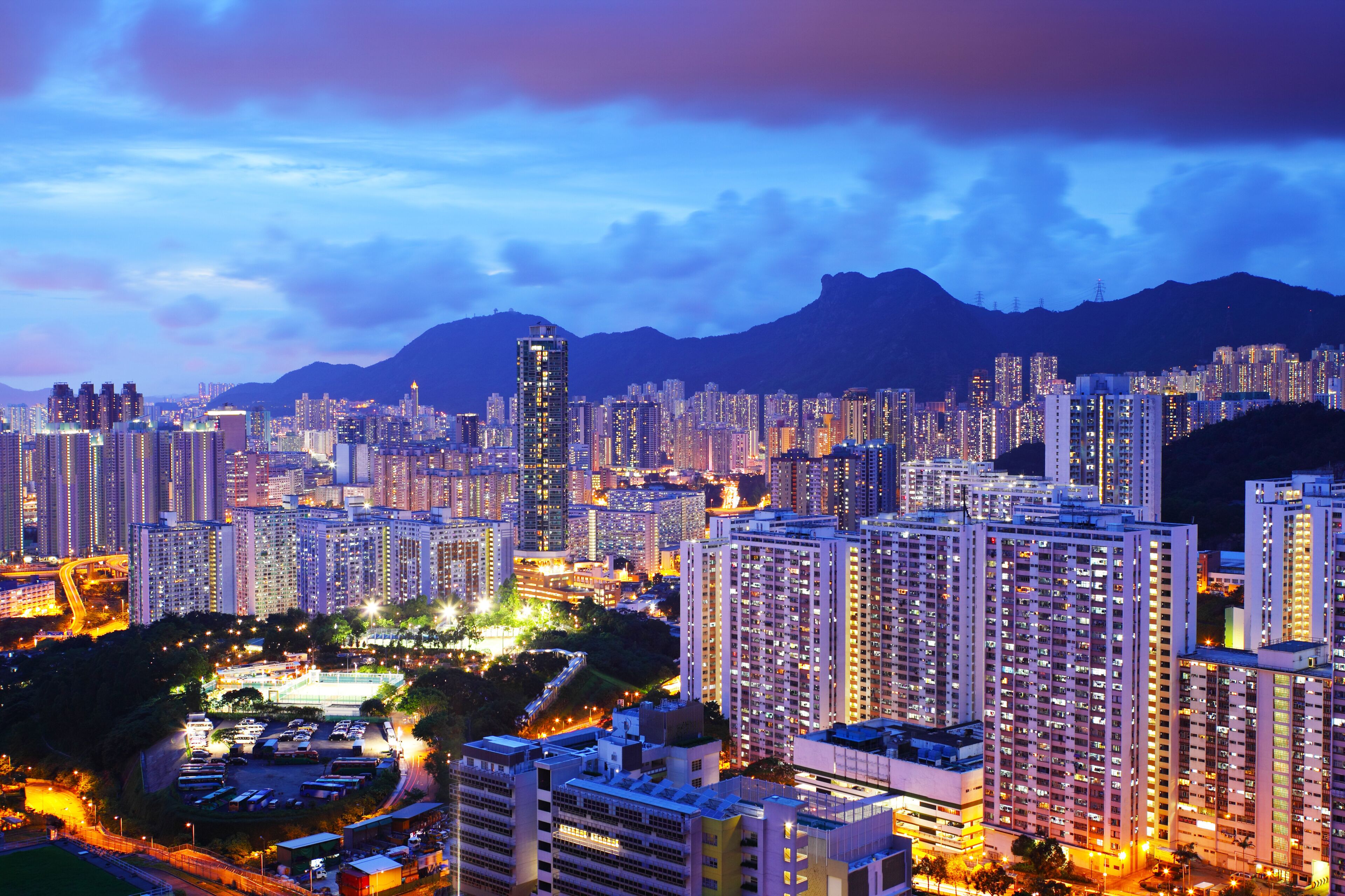Cityscape with mt. Lion Rock in Hong Kong