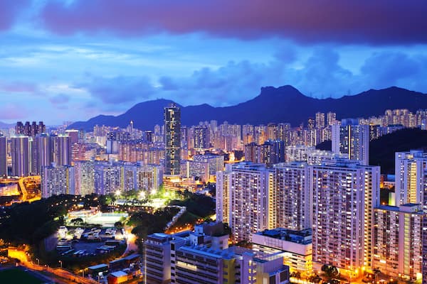 Cityscape with mt. Lion Rock in Hong Kong