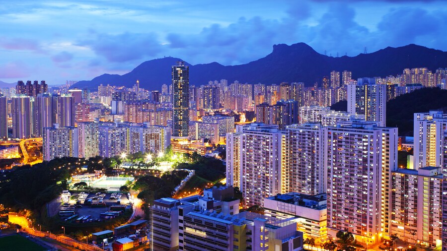 Cityscape with mt. Lion Rock in Hong Kong