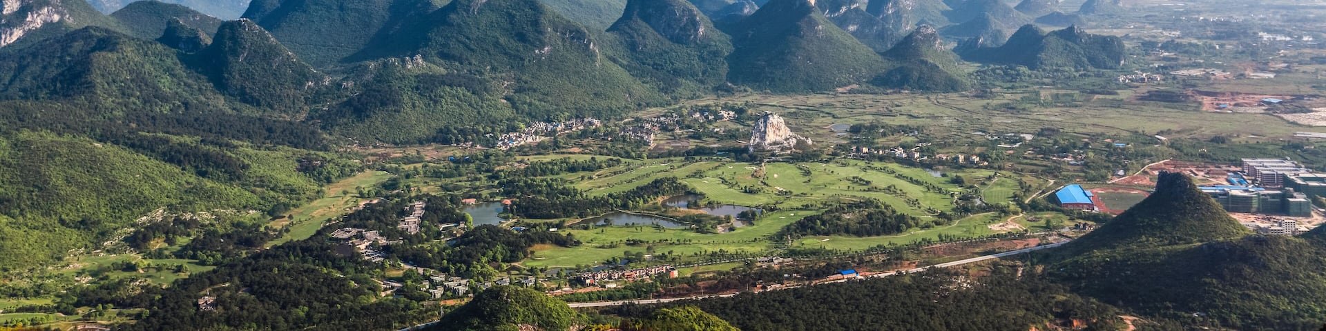 aerial view of guilin hills with blue sky,beautiful karst landscape