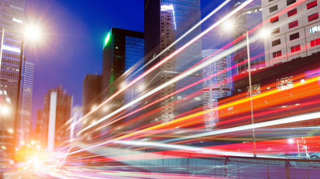 Modern city at night, Hong Kong, China