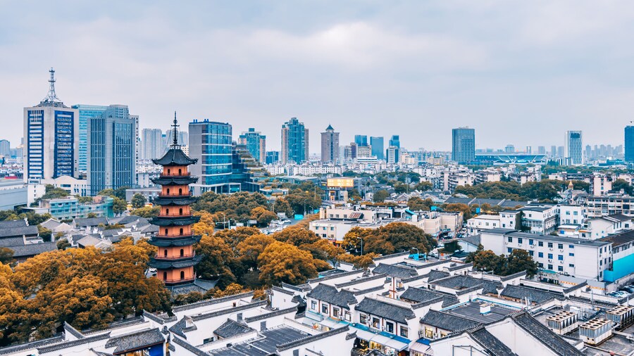 Scenery of Tianfeng Tower in Ningbo, Zhejiang, China