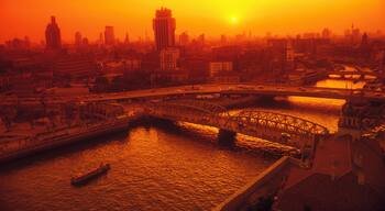 High angle view of bridges across a river, Huangpu river, Shanghai, China