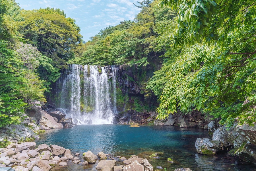 Cheonjeyeon Falls, Jeju Island, South Korea..