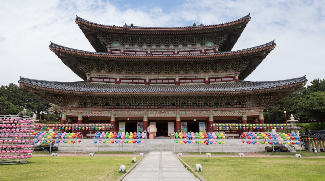 Yakchunsa (Yakcheonsa) Temple on Jeju Island in South Korea, viewed from the front.