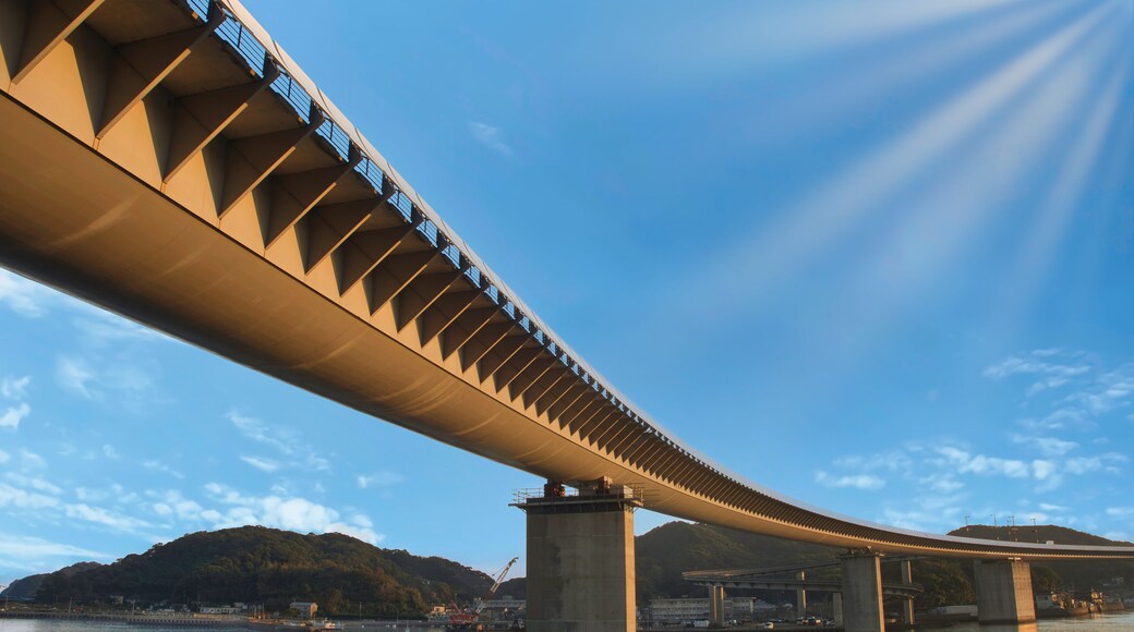 Ushibuka Haiya Bridge with sea and mountain in Amakusa,Kumamoto