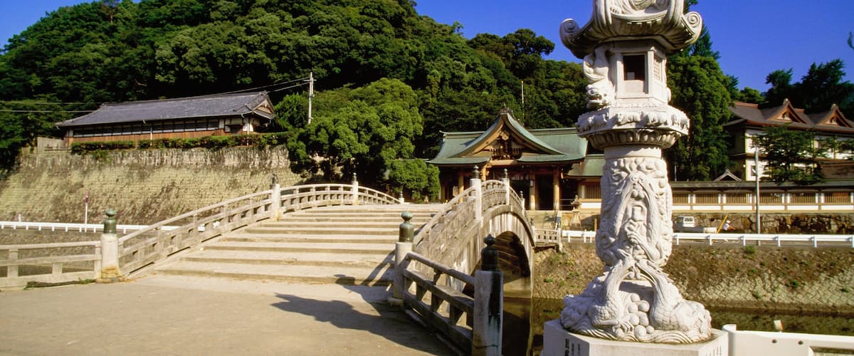 Shrine near an arch bridge, Warei Shrine, Uwajima, Shikoku, Japan