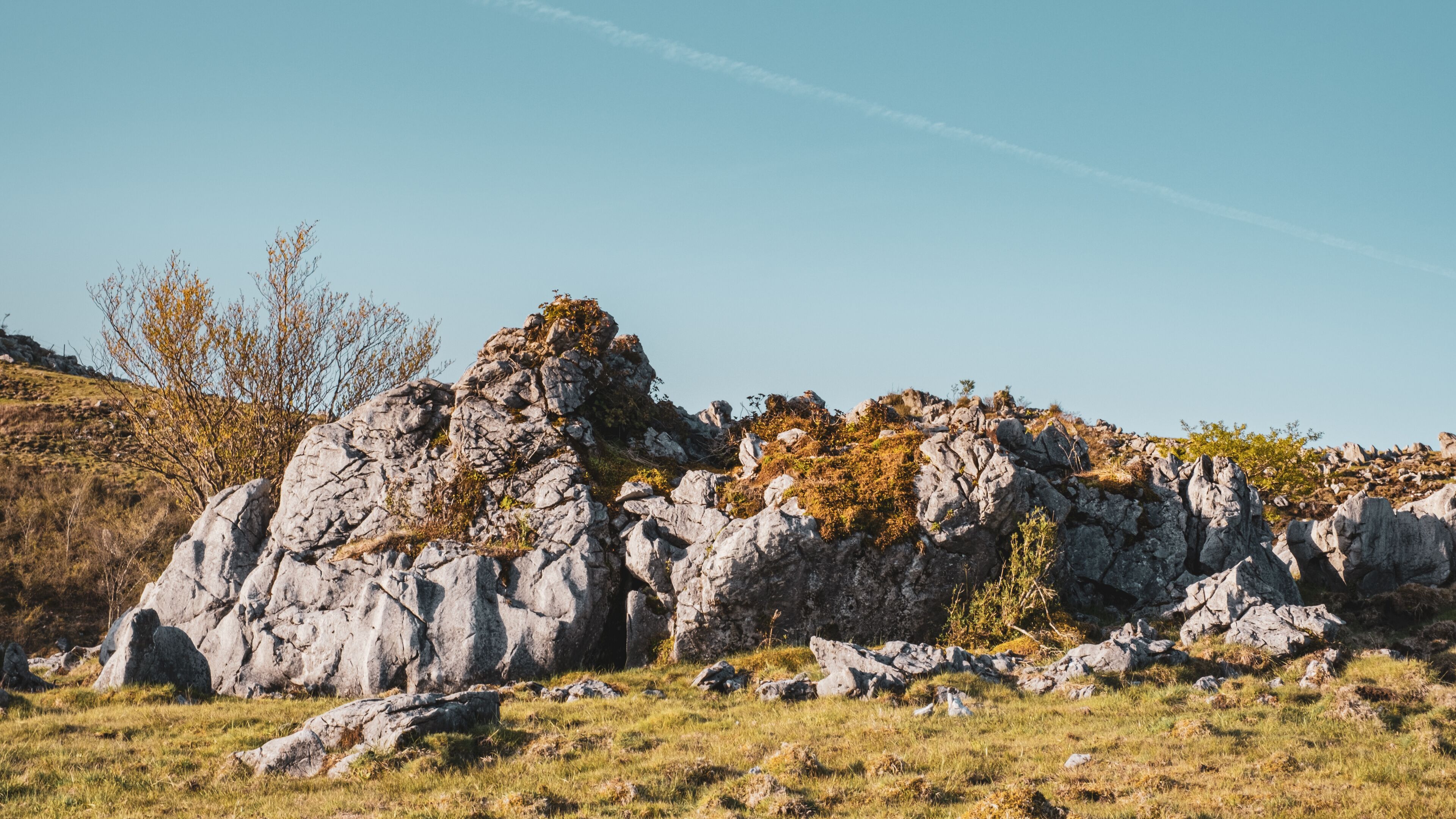 Dramatic Landscape of Many Rocks and Stones on The Grassy Field under The Sky in The Morning, Shikoku Karst in Japan, Natural or Environmental Image, Nobody, Beautiful Dawn	