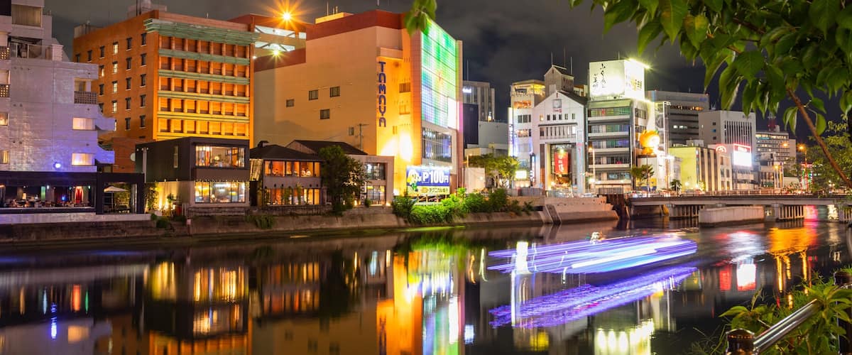 Yatai featuring a city, a river or creek and night scenes