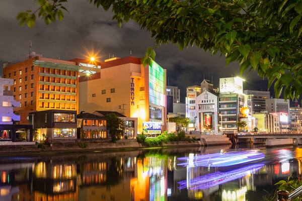 Yatai featuring a city, a river or creek and night scenes