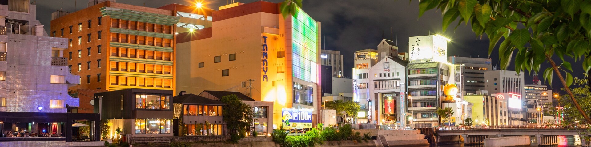 Yatai featuring a city, a river or creek and night scenes