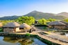Beautiful green in spring morning of Naganeupseong Folk Village in Suncheon, A Traditional Hanok Village in South Korea.