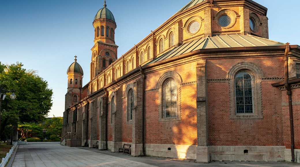 Jeondong Catholic Church, a historic site built in combination of Byzantine and Romanesque architectural styles located near Jeonju Hanok Village in city of Jeonju, South Korea