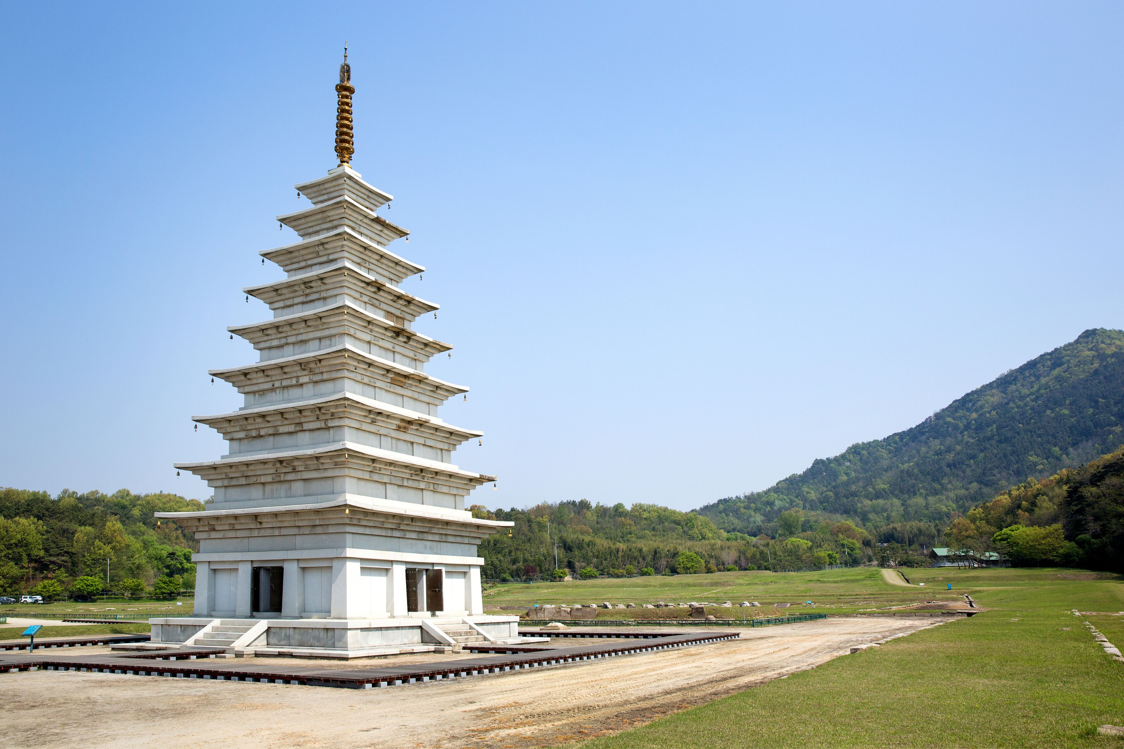 Stone pagodas of Mireuksa Temple Site, Iksan-si, South Korea.