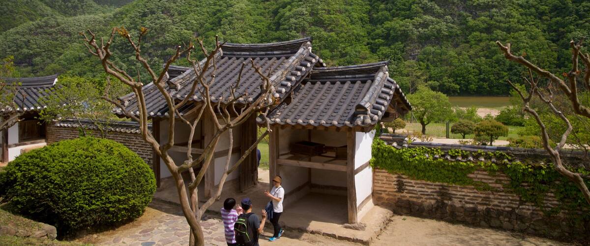 Byeongsanseowon Confucian Academy which includes tranquil scenes and heritage elements as well as a small group of people