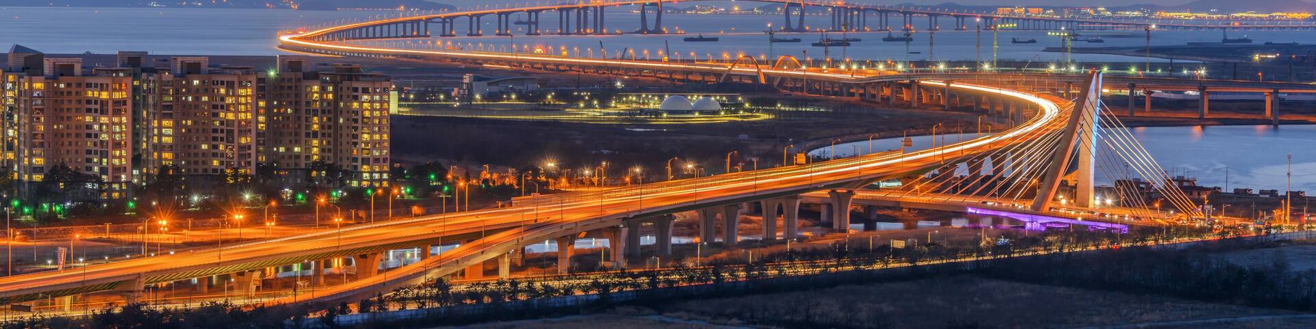 Sunset of Incheon Bridge at Night, South Korea