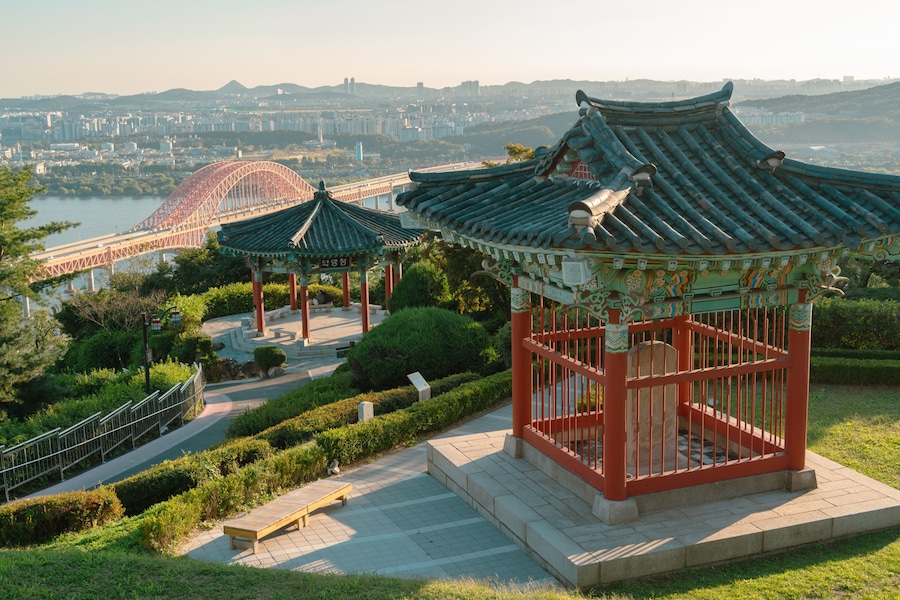 Haengjusanseong Fortress and Seoul city and Han river view in Goyang, Korea